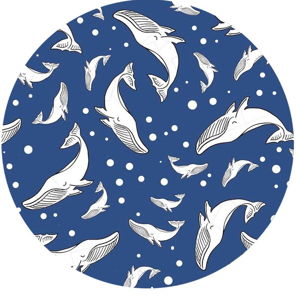 Whale Fabric » 100% Cotton » Dark Blue Whale Print | Fabric by the 1/2 Yard | Quilting Fabric | Yardage | Apparel Fabric