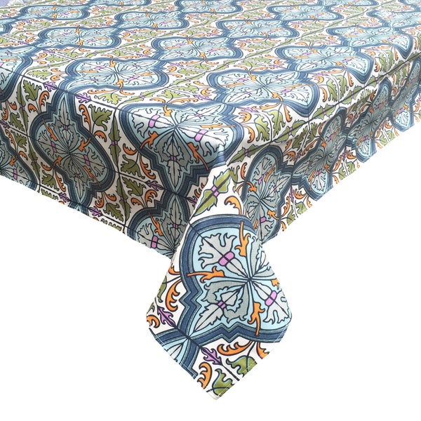 Spanish Tile Tablecloth » Waterproof Laminated Cotton | Rectangle 54"x84" | Square 54" | Round 70" | Eco-Friendly Oilcloth