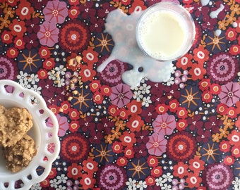 Berry Floral Tablecloth » Waterproof Laminated Cotton | Rectangle 54"x84" | Square 54" | Round 70" | Eco-Friendly Oilcloth