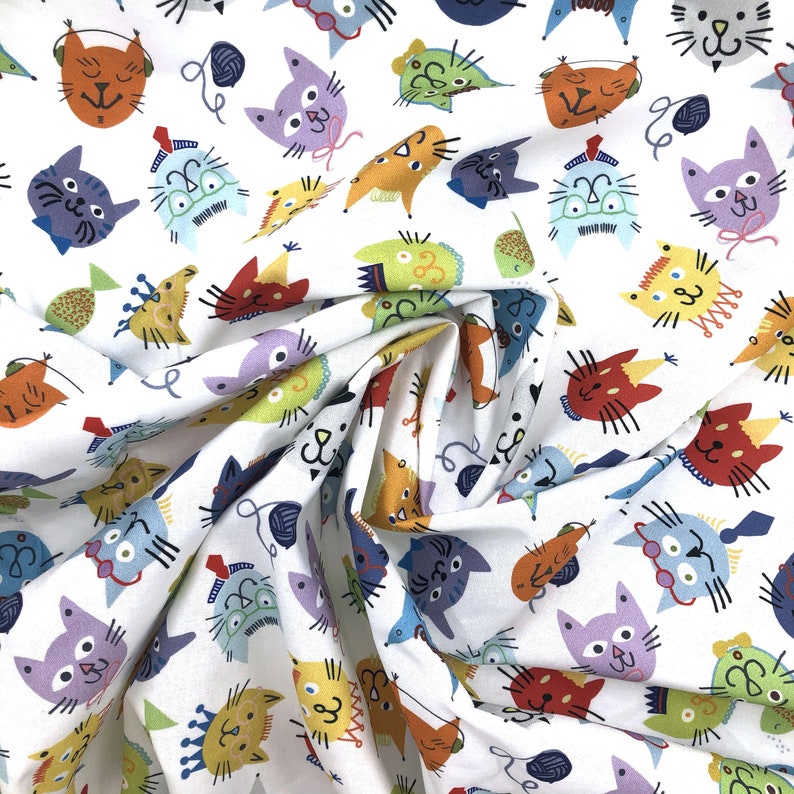 LAMINATED Cotton » Cat Print Fabric » Cute Cat Fabric | Oil Cloth By The 1/2 Yard | Yardage | Eco-Friendly Fabric image 2