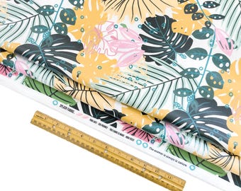 LAMINATED Cotton » Big Botanical Fabric on White » Plant Pattern Fabric | Oil Cloth By The 1/2 Yard |  Yardage | Eco-Friendly Fabric