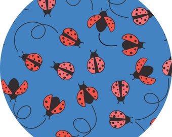LAMINATED Cotton » Ladybug | Blue Ladybug Print Fabric | Oil Cloth By The 1/2 Yard |  Yardage | Eco-Friendly Fabric