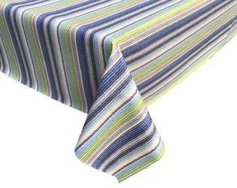 Malibu Blue Striped Tablecloth »  Waterproof Tablecloth | Oil Cloth Tablecloth | Rectangle Tablecloth | Square Tablecloth | Round Tablecloth