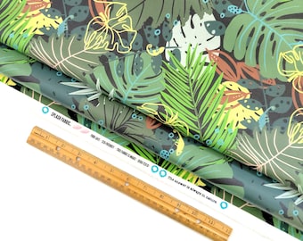 LAMINATED Cotton » Green Big Botanical Fabric » Dark Green Plant Pattern Fabric | Oil Cloth By The 1/2 Yard |  Yardage | Eco-Friendly Fabric