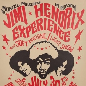 Póster original de JIMI HENDRIX @ Independence Hall Baton Rouge, LA 30 de julio de 1968