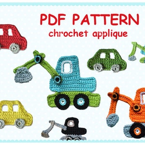 Excavator and Car Pattern Crochet Appliques