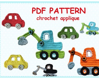 Excavator and Car Pattern Crochet Appliques