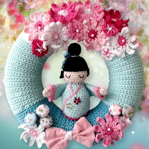 Crochet Pattern - wreath pattern - Crochet cherry blossom Wreath  - crochet wreath - INSTANT DIGITAL DOWNLOAD
