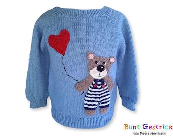 Suéter en 2 tallas - motivo de oso - Patrón de tejido