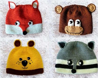 Knitting Tutorial Toddler hat, Children hat, Animal hat, Fox, Racon, Lion, Monkey