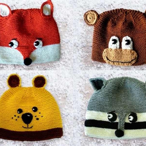 Knitting Tutorial Toddler hat, Children hat, Animal hat, Fox, Racon, Lion, Monkey