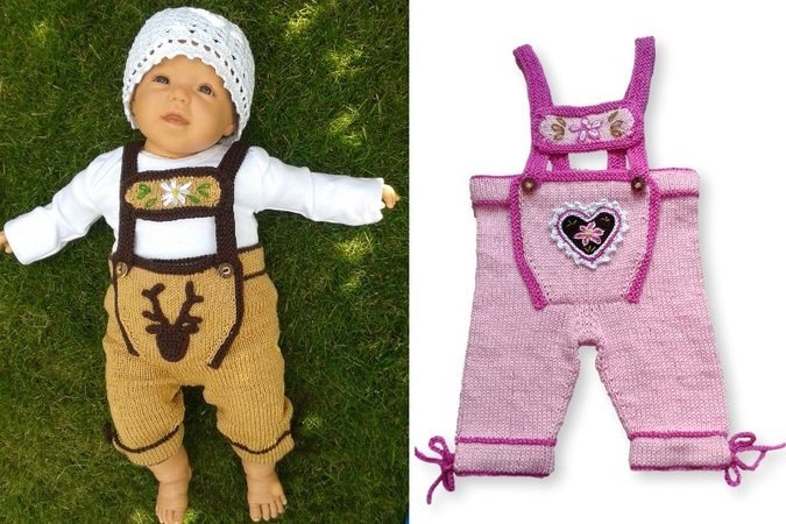 Tutorial Knitting and Crochet Baby pants, Lederhosen, bavarian style