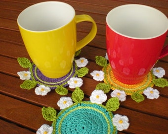 coaster flower crochet, pattern coaster, DIY coaster