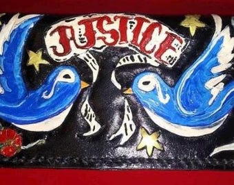 Hand tooled mens biker wallet “No Justice no Peace”