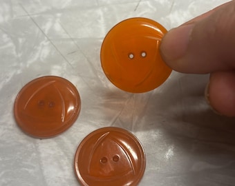 3 buttons available. (1) Bright orange bakelite button triangle design simichrome tested neon orange vintage collectors rare