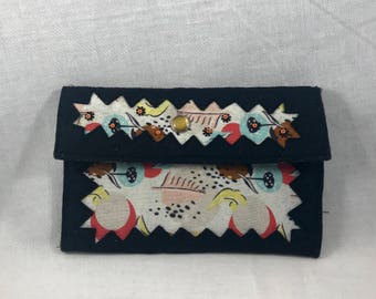 Atomic Style Wool Purse 50's Style Vintage Inspired Sequin Beaded Geometric Pearl Snap Closure Wallet Coin Purse Hand Bag Space Age