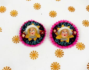 Cosmo Queen Astronaut Brooches Stars Space Celestial Jewelry Beaded Brooch Woman Girl Doll Face Female Empowerment Moon Pin