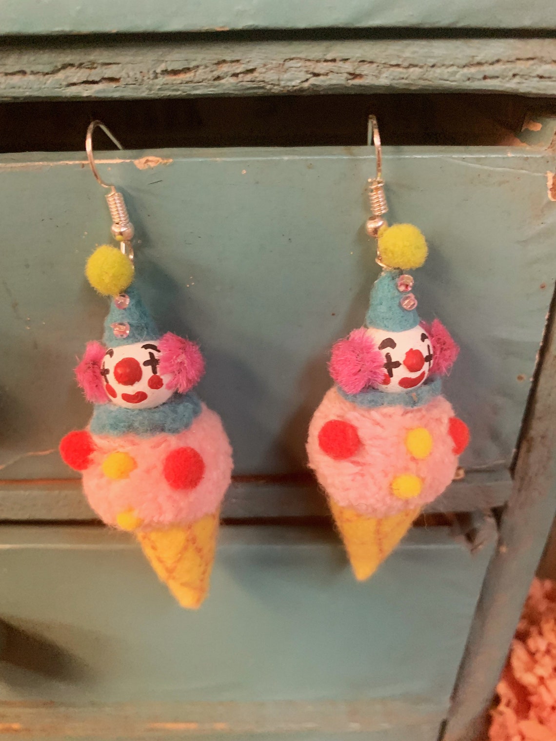 Ice Cream Cone Clown Earrings Pierced Creepy Vintage Style Etsy