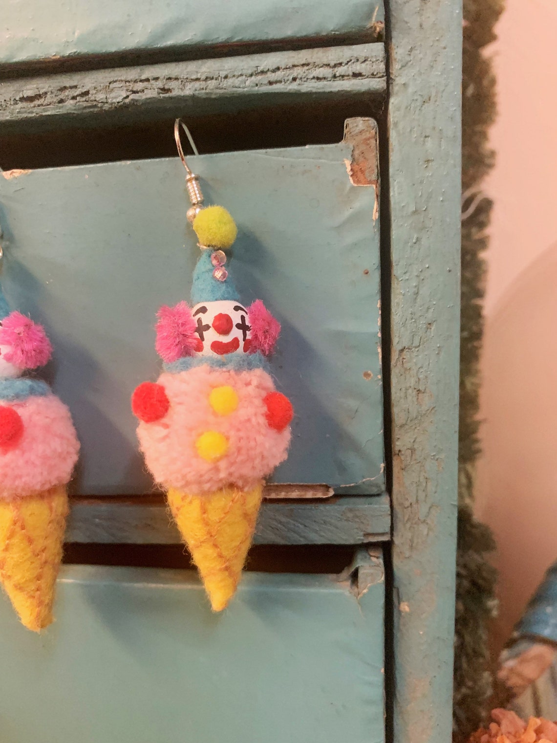 Ice Cream Cone Clown Earrings Pierced Creepy Vintage Style Etsy