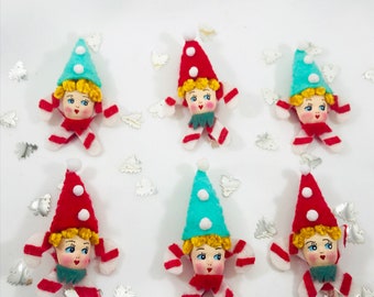 Vintage Elf Candy Cane Brooches Doll Head Elves Christmas Composition Vintage Jewelry Holiday Cheer Buddy The Elf Cute Xmas Pin