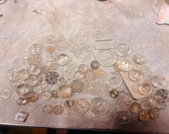Ornate decorated glass button lot of 79. Antique unique selection of impretented flowers and designs no chips beautiful rare vintage buttons