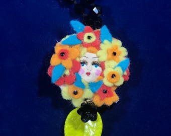 Flower Girl Doll Face Beaded Necklace Antique Beads Garden Dangle Leaf Faceted Victorian Glass Bohemian Boho Gypsy Jewelry