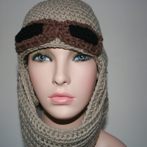 Star Wars Rey 'Inspired' Crochet Earflap Hat. All sizes and colours available.Great For Halloween and parties! Sahara hat with goggles.