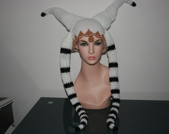 Star Wars Shaak Ti Alien 'Inspired' Crochet Hat. Togruta. Alien. White With Black Stripes. All sizes and colours available. Unique! Party!