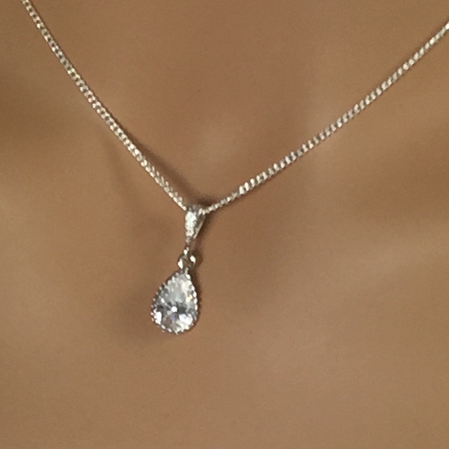 Crystal Drop Necklace Set Sterling Silver Bridal Earrings Etsy