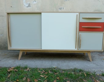 Enfilade scandinave grise, blanche, rouge création sur mesure