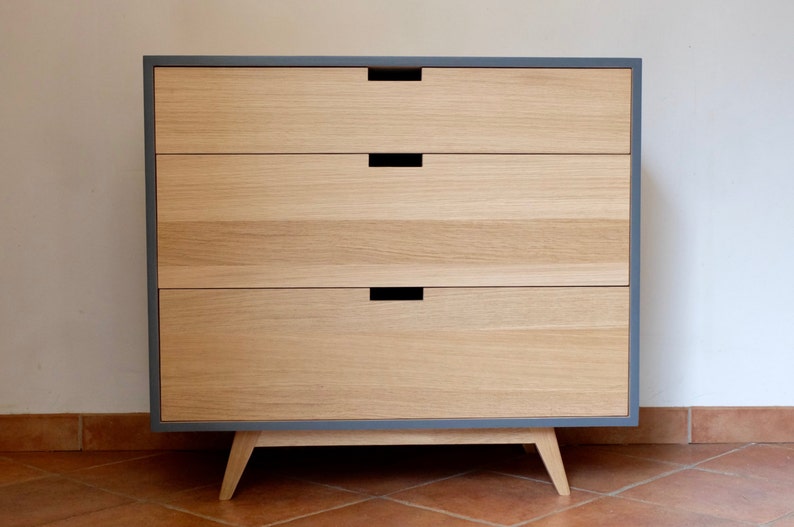 Made to measure // Chest of drawers three drawers anthracite gray and natural oak image 1