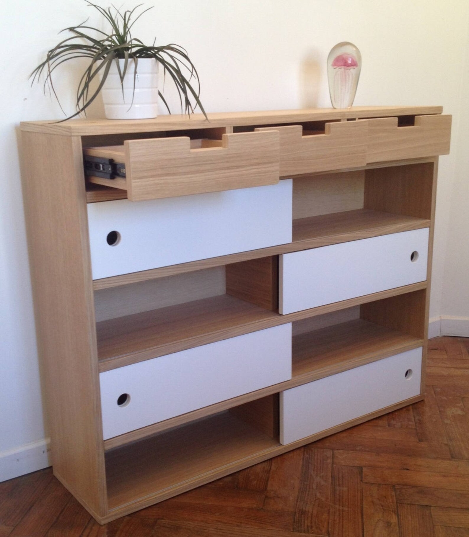 3-drawer Console and 4 Shelves With Custom-designed White - Etsy