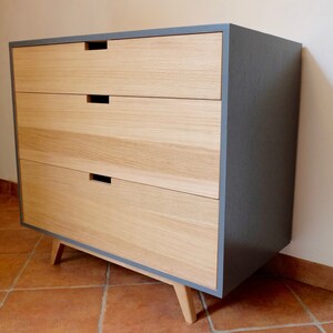 Made to measure // Chest of drawers three drawers anthracite gray and natural oak image 2