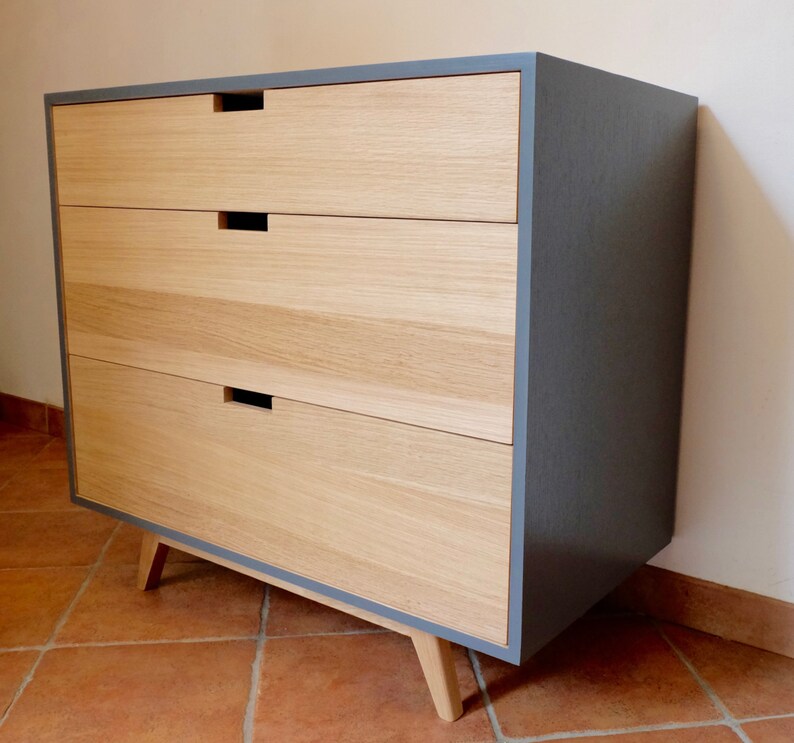 Made to measure // Chest of drawers three drawers anthracite gray and natural oak image 2