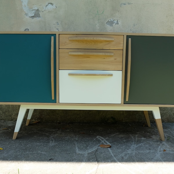 Enfilade en chêne col vert style scandinave année 50 création sur mesure