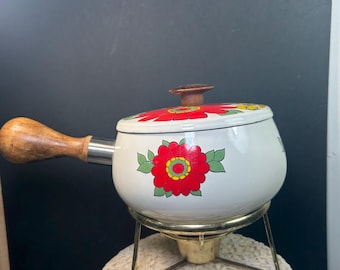 Vintage Mod Fondue Pot Kitchy Flowers