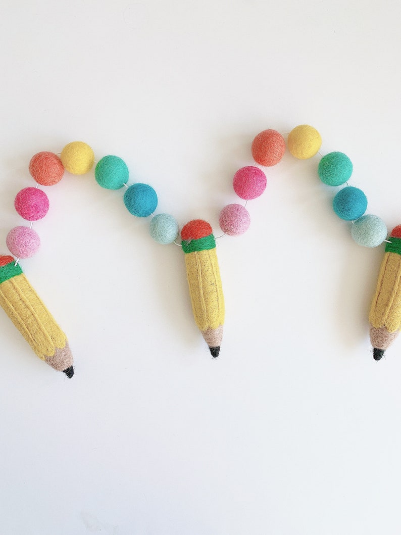 Back to School Garland Felt ball Garland Teacher Gift image 0