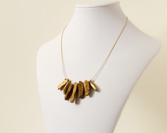 Chunky Gold Quartz Nugget Spike Bead Necklace