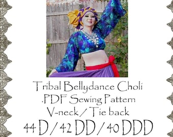 42DD / 40DDD / 44D AngelDMort Tribal Belly Dance V-neck Choli .PDF Pattern Instant Download & Color Illustrated Instructions