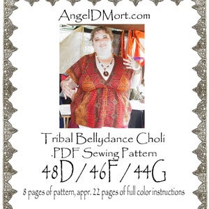48D / 46F / 44G  AngelDMort Tribal Belly Dance V-neck Choli .PDF Pattern Instant Download & Color Illustrated Instructions