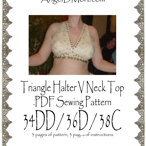 34DD / 36D / 38C AngelDMort Bellydance Tribal ATS Vneck Triangle Halter Dance Top .PDF Pattern Instant Download & Instructions
