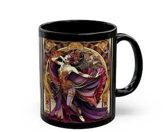 Gothic Art Deco Dancer mug in Gold and Wine, Vintage Coffee Cup, Tea Mug, Unique Kitchen Decor, Birthday Gift for Her, Gift for Art Lover,