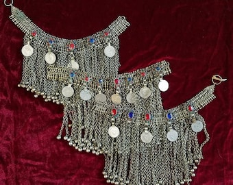 ETHNIC TRIBAL BANJARA matching Afghani kuchi waterfall choker Necklace belt set jewelry antique