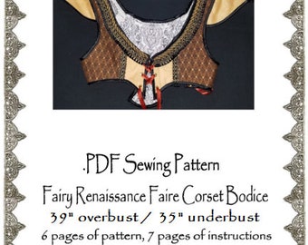 AngelDMort 39" overbust / 35" underbust  Fairy Renaissance Faire Corset Bodice Turkish Vest .PDF Pattern Instant Download