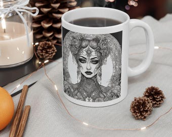 Gothic Fairy Mug, Art Deco Ceramic Cup, Elegant Coffee Mug, Fantasy Tea Cup, Unique Kitchen Decor, Halloween Gift