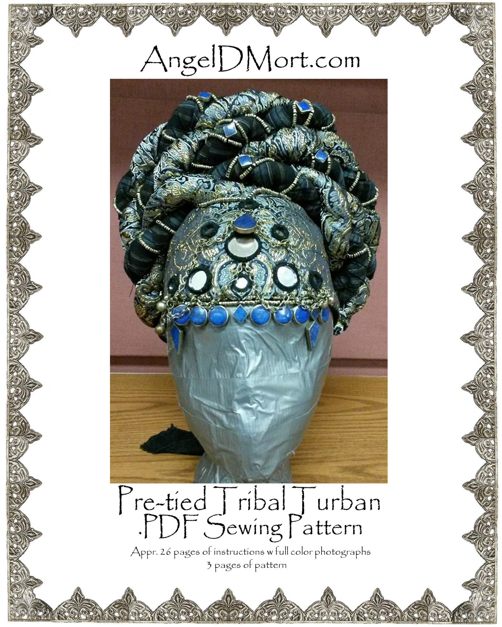 AngelDMort  ATS/ Tribal Belly Dance Turban .PDF Pattern Instant Download & Color Illustrated Instructions