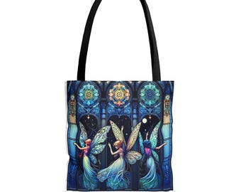 Gothic Fairy Tote Bag, Stained Glass Art Deco Dance Bag, Elegant Shoulder Bag, Unique Canvas Tote, Reusable Shopping Bag