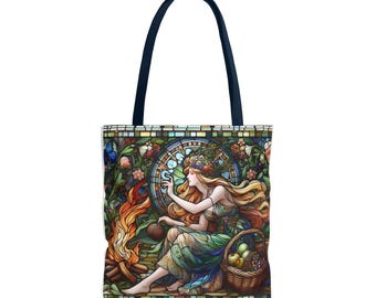 Stained Glass Witchy Tote Bag, Eco-Friendly Grocery Bag, Art Tote, Bohemian Style Carryall, Perfect Gift for Nature Lovers