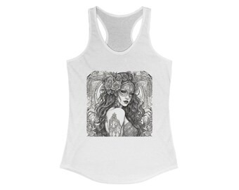 Racerback Tank Gothic Fairy T-Shirt, Art Deco Rose Tee, Vintage Style Shirt, Witchy Graphic Top, Fantasy Fashion, Magical Creature Print
