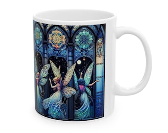 Gothic Fairy Mug, Stained Glass Art Deco Ceramic Cup, Elegant Coffee Tea Beverage Cup, Unique Kitchen Drinkware, Home Office Decor